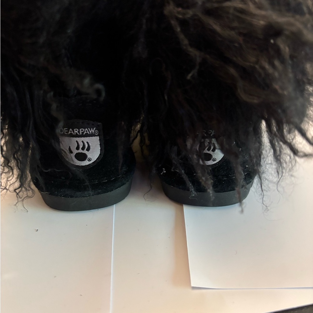 BearPaw Furry Black Kids Slippers